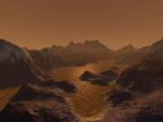 Jezera kapalných uhlovodíků na Titanu - představa malíře.