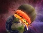 Pravděpodobná srážka Země s Venuší v představě malíře