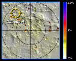 Mapa okolí kráteru Cabeus-A na povrchu Měsíce
