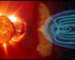 Sluneční erupce a geomagnetické pole. Kredit: NASA.