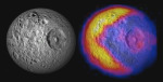 Teplotní mapa měsíce Mimas