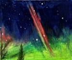 Rudé oštěpy v záři nad Kunětickou horou. Kresba: Petr Horálek