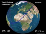 Pás totality slunečního zatmění 29. března 2006. Zdroj: NASA.