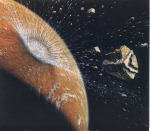 Srážka meteoritu s planetou Mars - kresba