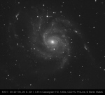 Snímek supernovy pořízený přes velký, 0.61m dalekohled vybavený CCD kamerou. Ostatní hvězdy, které jsou viditelné na pozadí M101 patří do naší Mléčné dráhy. Autor: Martin Mašek