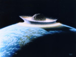 Nejčastěji je konec světa spojován s dopadem obřího asteroidu na Zemi podobně, jako tomu bylo před 3 miliardami let při tzv. Velkém pozdním bombardování. Autor: Don Davis/NASA.