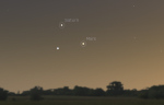Spica, Mars a Saturn na večerní obloze. Zdroj: Stellarium