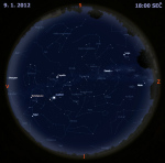 Mapa oblohy 9. ledna 2013 v 18 hodin SEČ. Data: Stellarium Autor: Martin Gembec