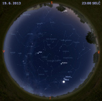 Mapa oblohy 19. června 2013 ve 23 hodin SELČ. Data: Stellarium Autor: Martin Gembec