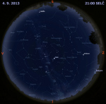 Mapa oblohy 4. září 2013 ve 21 hodin SELČ. Data: Stellarium Autor: Martin Gembec