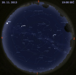 Mapa oblohy 20. listopadu 2013 v 19 hodin SEČ. Data: Stellarium Autor: Martin Gembec