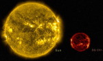 Porovnání Slunce a hvězdy DG CVn Autor: NASA's Goddard Space Flight Center/S. Wiessinger