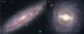 Autor: NASA, ESA, A. Riess (STScI/JHU) - Snímek z HST zachycuje 2 z 19 galaxií analyzovaných za účelem určení hodnoty Hubbleovy konstanty. Galaxie NGC 3972 (vlevo) je vzdálena 65 miliónů světelných roků a NGC 1015 leží ve vzdálenosti 118 miliónů světelných roků od Země. Žlutými kroužky jsou vyznačeny polohy cefeid.