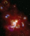 Autor: NASA/SOFIA/Lim and De Buizer et al. and Sloan Digital Sky Survey - Pohled na hvězdotvornou oblast W51 pomocí infračervené observatoře SOFIA. Hvězdy do snímku byly vzaty z fotografií Sloan Digital Sky Survey.