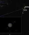 Autor: Astro.cz/Stellarium/Lukáš Veselý - Trpasličí planeta Ceres těsně u jasné hvězdy Aldebaran