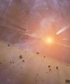 Autor: NASA/JPL-Caltech - Umělecký koncept ukazující exokomety v mladé hvězdné soustavě