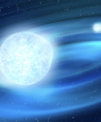 Autor: (c) Jingchuan Yu, Beijing Planetarium. - Kresba geometrie systému TMTS J0526 na základě analýzy provedené v představovaném článku. Horký modrý podtrpaslík a uhlíko-kyslíkový bílý trpaslík tvoří gravitačně vázaný pár. Tvar podtrpaslíka je silně deformován slapovými silami od průvodce. Systém kolem sebe oběhne jednou za 20,5 minuty.