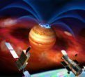 Autor: JAXA - Polární záře na Jupiteru, představa malíře.