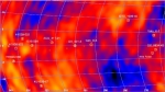 část mapy Galaxie v gamma oboru - vyzbačené zdroje a souřadnice
