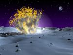 Simulační snímek dopadu meteoritu na Měsíc. Zdroj: NASA.