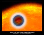Kresba exoplanety HD 209458b na pozadí mateřské hvězdy.