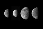 Fotomontáž měsíců Io, Europa, Ganymed a Kallisto.
