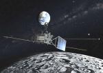 Japonská sonda Kaguya nad povrchem Měsíce - kresba.