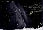 Dva meteory křižují mléčnou dráhu, kresba: Petr Horálek