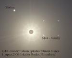 Simulační snímek zachycující Jesličky během úplného zatmění Slunce 2008