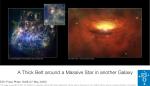 Hvězda WOH G64. Vlevo je snímek z dalekohledu Spitzer, v pravo v představách malíře.