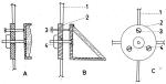 Obr. 1: šroubky pro centrování sekundárního zrcátka Cassegrainu (A), Newtonu (B) a refraktoru (C)