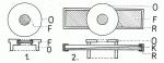 Obr. 3: Objímka pro nasazení kruhového filtru na okulár (1) a pro upevnění klínového filtru (2).