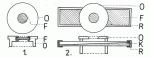 Obr. 3: Objímka pro nasazení kruhového filtru na okulár (1) a pro upevnění klínového filtru (2).