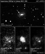 Supernova 2005gl před výbuchem, během něj a po něm