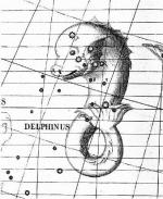 Souhvězdí Delfína vyobrazené v historickém hvězdném atlasu.