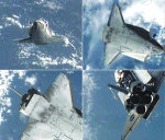 Pohled na tepelný štít raketoplánu z ISS