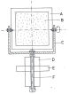 Obr. 7 Zrcadlo heliostatu. A) rám zrcadla, B) zrcadlo, C) vidlice montáže, D) dřevěný hranol montáže, E) destička heliostatu, F) hodinová osa zrcadla.