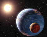 Exoplaneta s měsícem v představě malíře