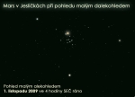 Mars v Jesličkách 1. listopadu 2009. Zdroj: Stellarium.