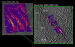 Teplotní mapa okolí jižního pólu měsíce Enceladus