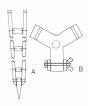 Součásti stativu pro měřící přístroj: A) noha stativu, B) trojramenný kříž pro upevnění noh