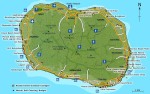 Turistická mapa Rarotongy s vyznačenými trekovými trasami.