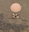 Sojuz hladce dosedá. Mrak zvířeného prachu má na svědomí zážeh brzdících trysek. Autor: NASA