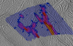 Teplotní mapa části pochu měsíce Enceladus