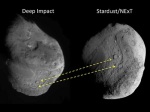 Stejná kometa 9P Tempel ze dvou družic. Zdroj: NASA.