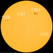 Skupiny slunečních skvrn 5. března 2011. Zdroj: SDO/HMI.