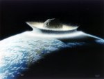 Malířova představa katastrofocké srážky asteroidu se Zemí. Autor: Don Davis/NASA.