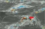 Aktuální satelitní snímek oblačnosti nad USA, šipka ukazuje kosmodrom. Autor: TV NASA Aktuální satelitní snímek oblačnosti nad USA, šipka ukazuje kosmodrom. Autor: TV NASA