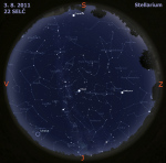 Mapa oblohy 3. 8. 2011, zdroj: Stellarium