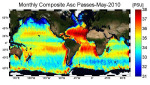 Mapa slanosti pozemských oceánů na základě měření družice SMOS